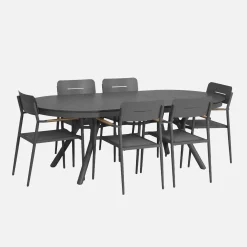 Ovaler ausziehbarer Gartentisch 220/280cm + 6 Sessel aus Aluminium