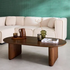 Ovaler Couchtisch Heveaholz und Eichenfurnier