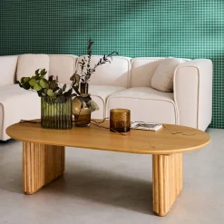 Ovaler Couchtisch Heveaholz und Eichenfurnier