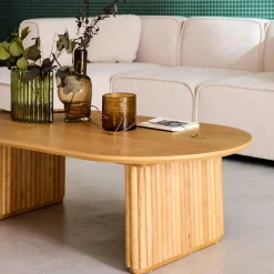 Ovaler Couchtisch Heveaholz und Eichenfurnier