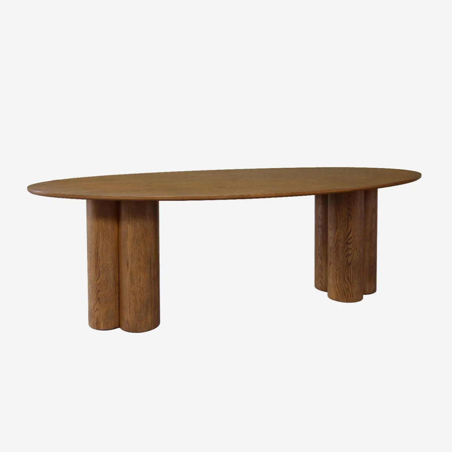 Ovaler Esstisch aus Heveaholz und Eichenfurnier 8 Plätze 220 cm