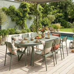 Ovaler verlängerbarer Gartentisch 220/280cm aus Aluminium + 8 Sessel