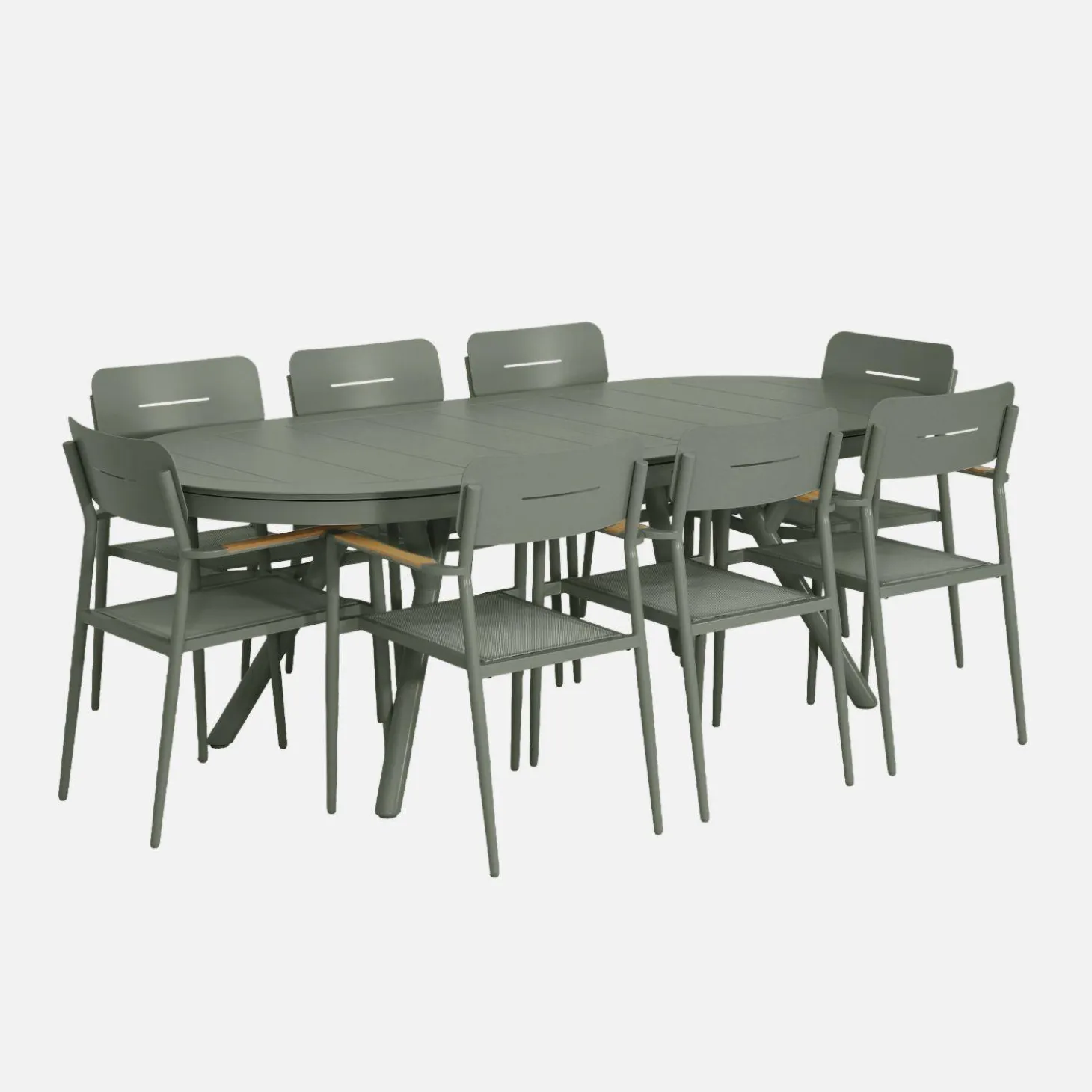 Ovaler verlängerbarer Gartentisch 220/280cm aus Aluminium + 8 Sessel