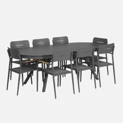Ovaler verlängerbarer Gartentisch 220/280cm aus Aluminium + 8 Sessel