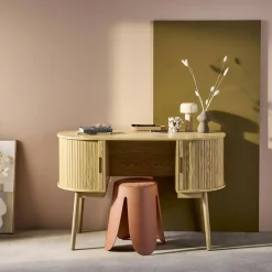Ovales Büro im Holzlook mit zwei Aufbewahrungsmöglichkeiten, L 120cm