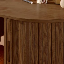 Ovales Büro im Holzlook mit zwei Aufbewahrungsmöglichkeiten, L 120cm