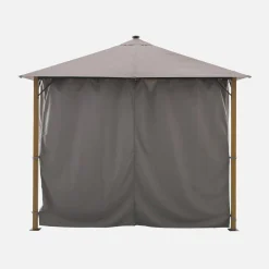 Pavillon 3x3m Aluminium Holzoptik mit Vorhängen und LED