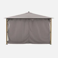 Pavillon 4x3m Aluminium Holzoptik mit Vorhängen und LED