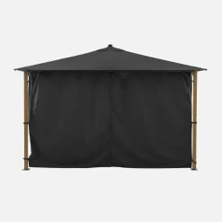 Pavillon 4x3m Aluminium Holzoptik mit Vorhängen und LED