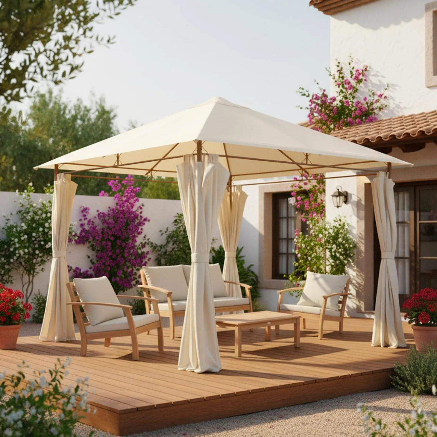 Pavillon 3 x 3 m - Laube mit Vorhängen