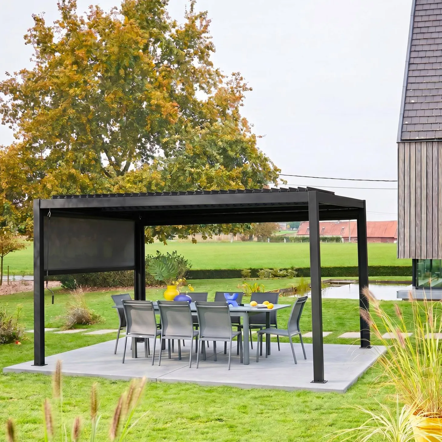 Pergola mit Lamellendach Palace 3x4m + Markise 3m