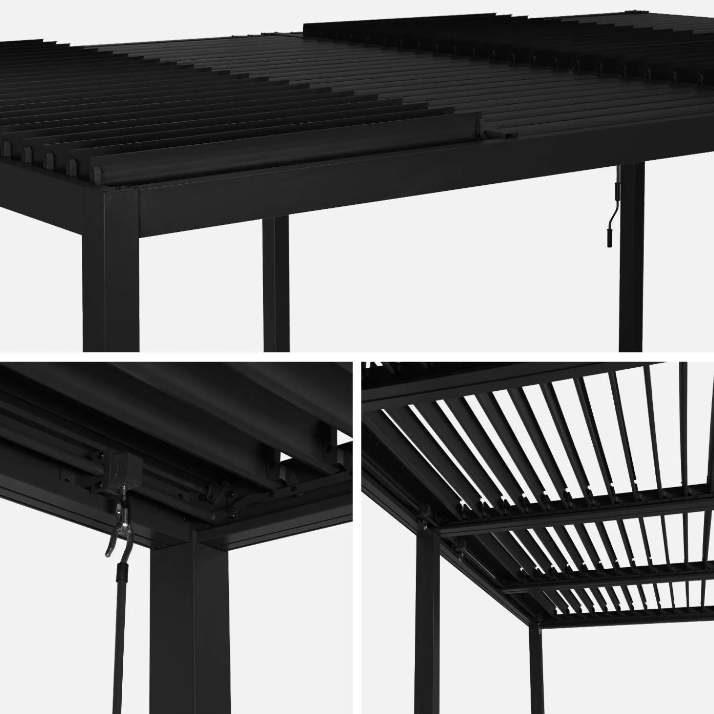 Pergola mit Lamellendach Palace 3x6m + 4 Markisen 3m
