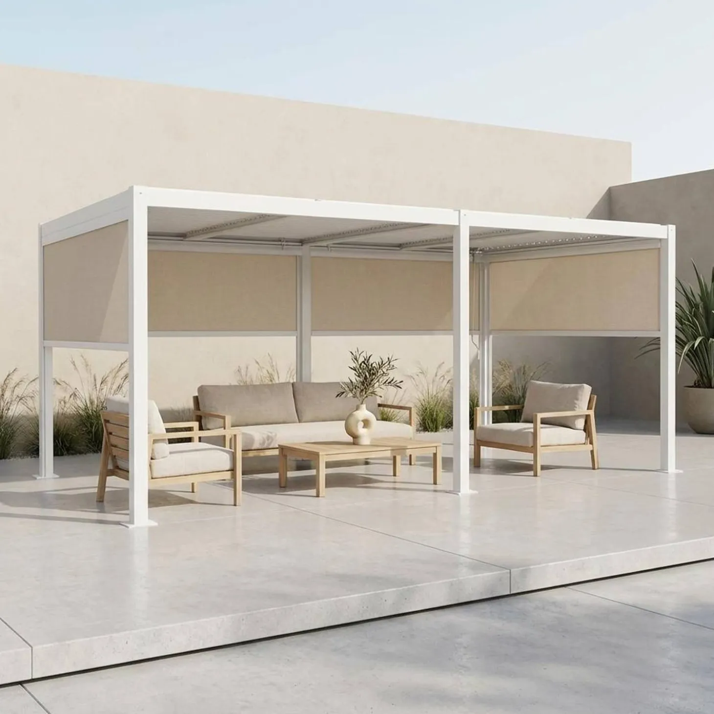 Pergola mit Lamellendach Palace 3x6m + 4 Markisen 3m