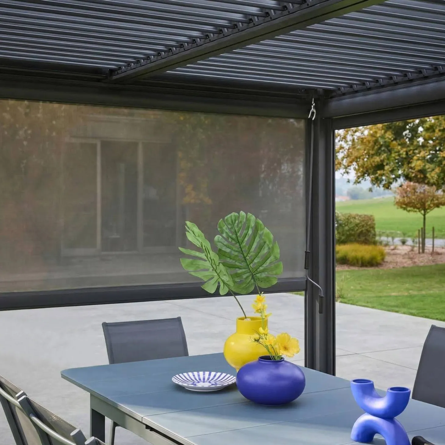 Pergola mit Lamellendach Palace 3x4m mit Markise 3m + Markise 4m