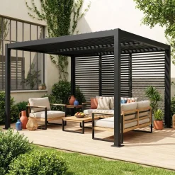 Pergola mit Lamellendach Palace 3x4m mit 3 verstellbaren Lamellenwänden 130cm