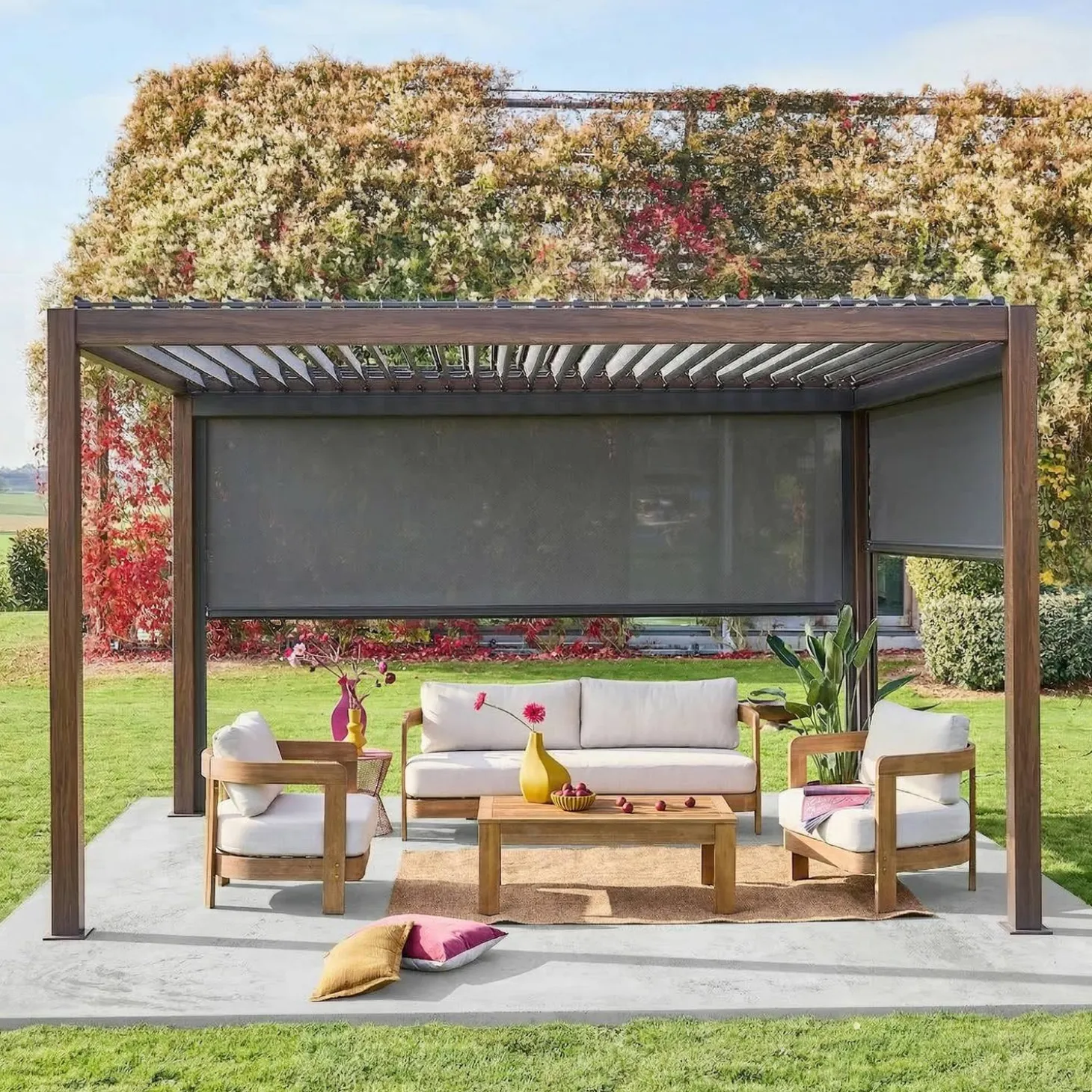 Pergola mit Lamellendach Triomphe 3x4m + Markise 3m + Markise 4m