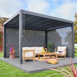 Pergola mit Lamellendach Triomphe 3x4m + Markise 3m + Markise 4m