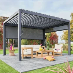 Pergola mit Lamellendach Triomphe 3x4m + Markise 3m + Markise 4m
