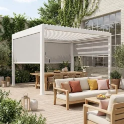 Pergola mit Lamellendach Triomphe 3x4m + 2 Markisen 3m + 1 Markise 4m