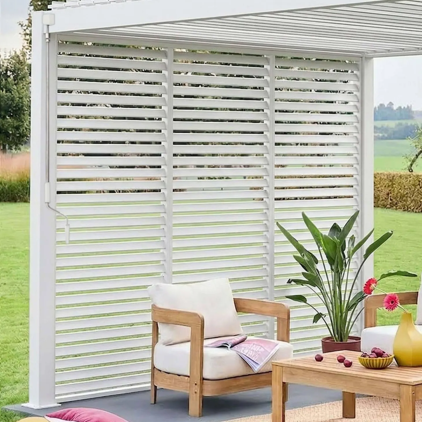 Pergola mit Lamellendach Triomphe 3x4m mit 3 Lamellenwänden 100cm