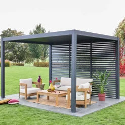 Pergola mit Lamellendach Triomphe 3x4m mit 3 Lamellenwänden 130cm