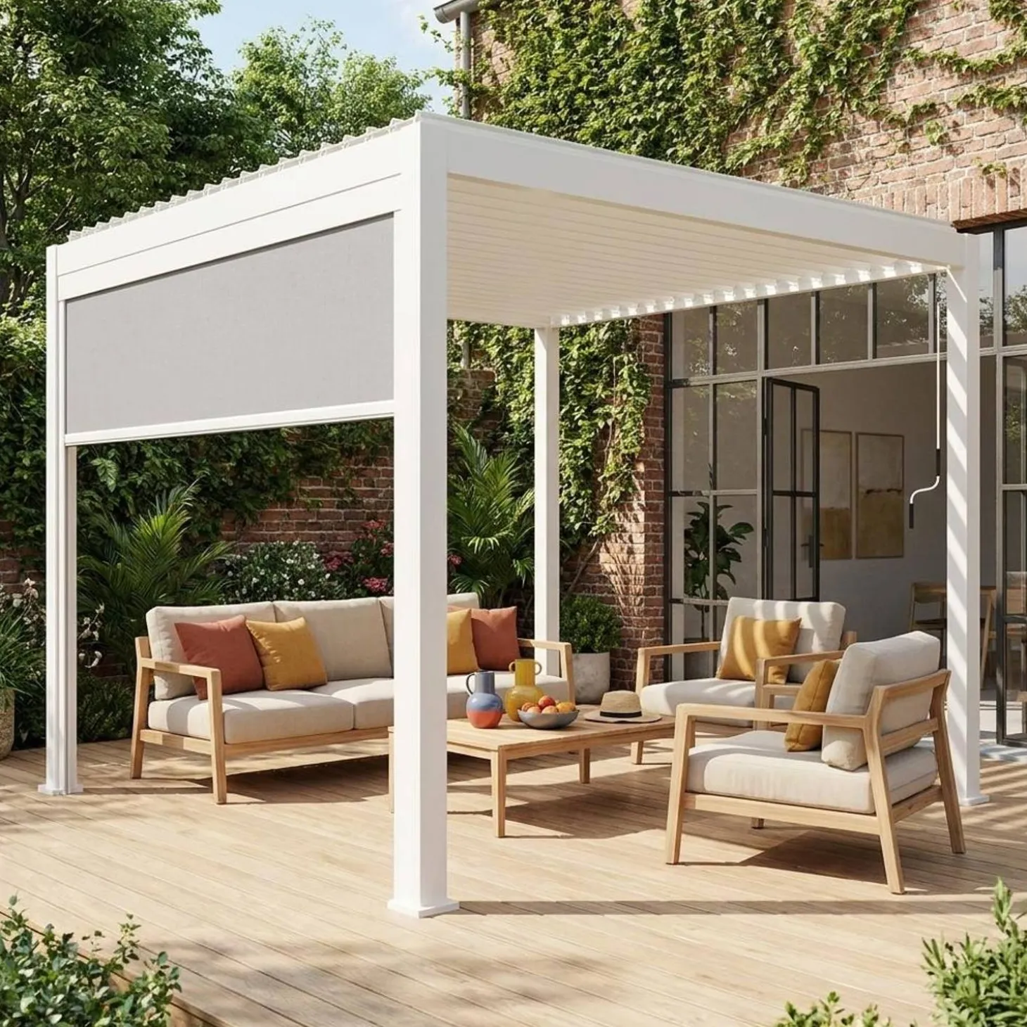 Pergola mit Lamellendach Triomphe 3x3m V2 mit Markise 3m