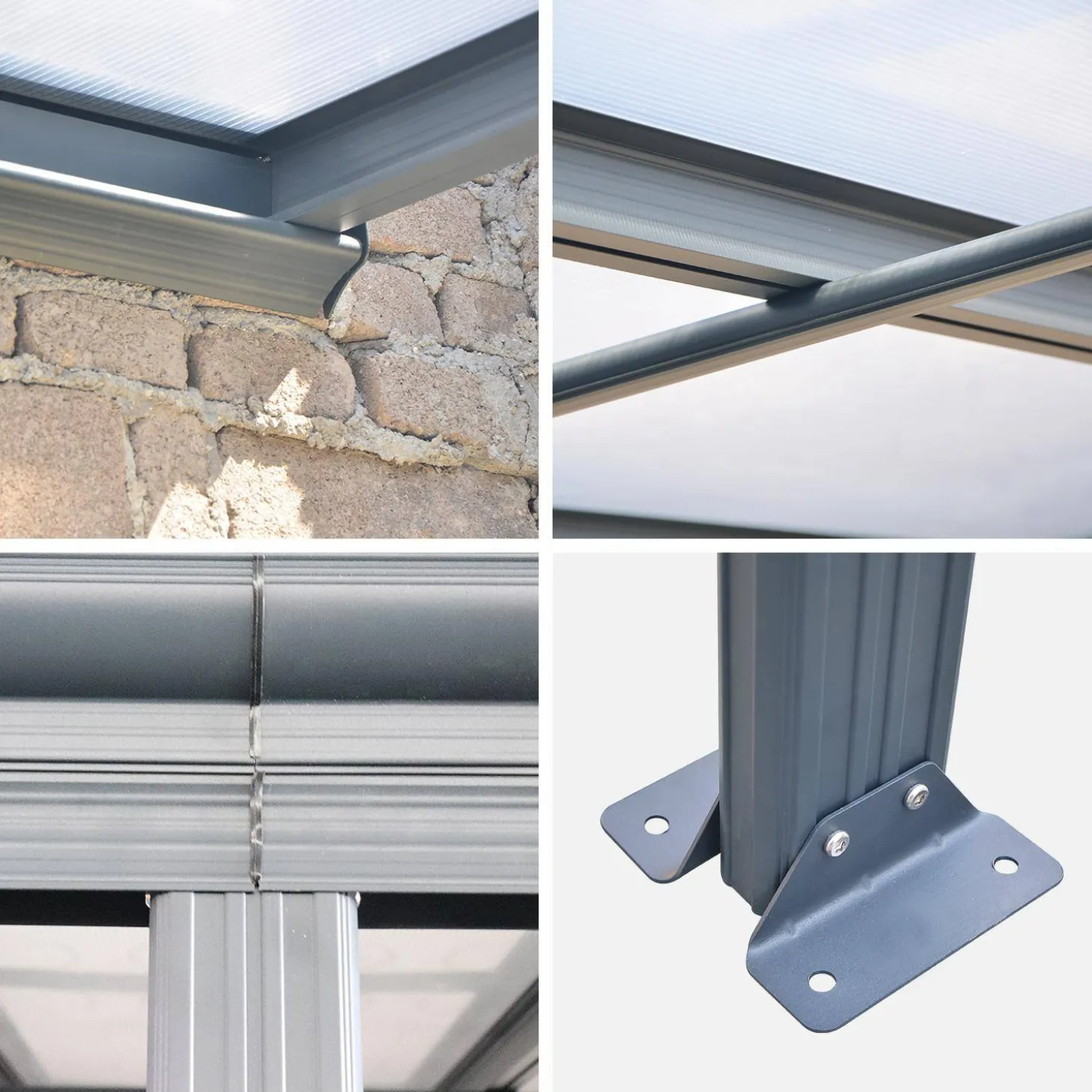 Pergola 3x4m Aluminium und Polycarbonat + Regenrinne