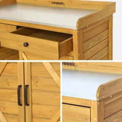 Pflanztisch aus Tannenholz 2 Türen, 2 Schubladen