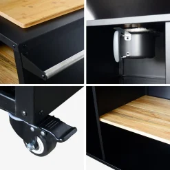 Plancha-Feuerschale Ø80cm, Servierwagen mit Stauraum