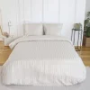Polyester-Bettwäsche-Set mit Satin-Effekt, feine Streifen, 2 Plätze, beige