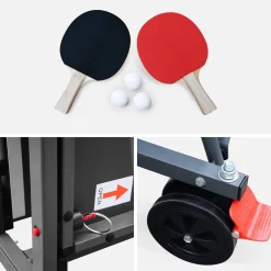 Premium-Indoor-Tischtennisplatte mit 2 Schlägern und 3 Bällen