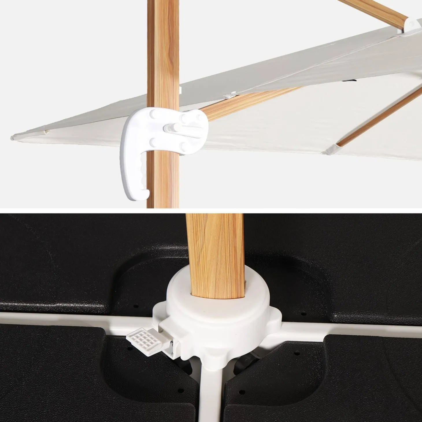 Quadratischer Ampelschirm 3x3m, Mast in Holzoptik