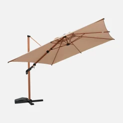 Quadratischer Ampelschirm 3x3 m Mast mit Holz-Optik