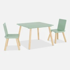 Quadratischer Kindertisch mit 2 Stühlen, Beine aus Kiefer