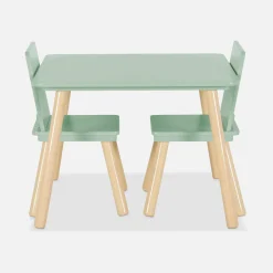 Quadratischer Kindertisch mit 2 Stühlen, Beine aus Kiefer
