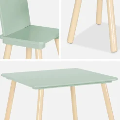 Quadratischer Kindertisch mit 2 Stühlen, Beine aus Kiefer
