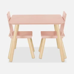 Quadratischer Kindertisch mit 2 Stühlen, Beine aus Kiefer