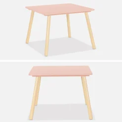 Quadratischer Kindertisch mit 2 Stühlen, Beine aus Kiefer