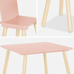 Quadratischer Kindertisch mit 2 Stühlen, Beine aus Kiefer