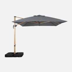 Rechteckiger Ampelschirm 3x4m, Mast im Holzlook + befüllbare Ballastplatten 50x50cm