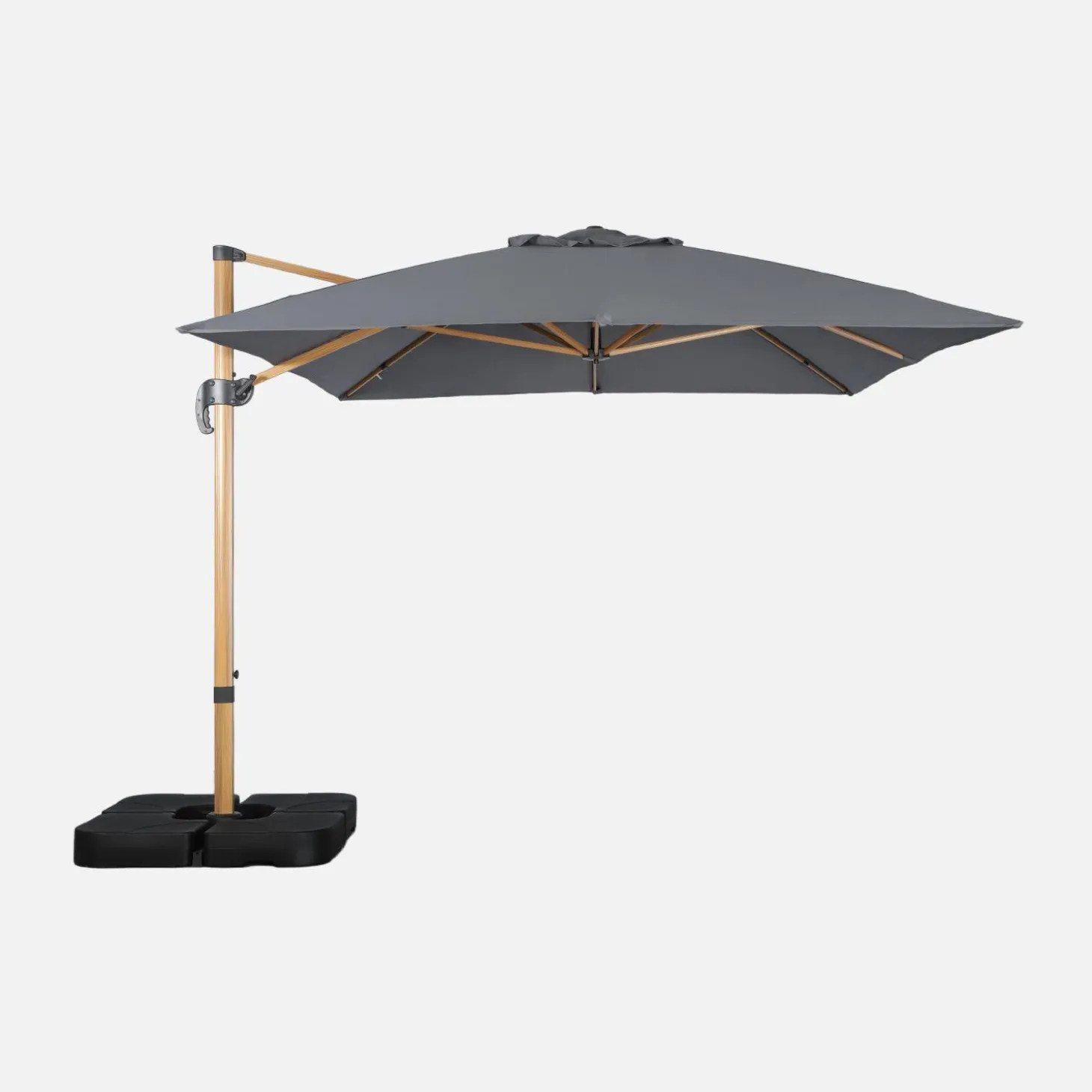 Rechteckiger Ampelschirm 3x4m, Mast im Holzlook + befüllbare Ballastplatten 50x50cm