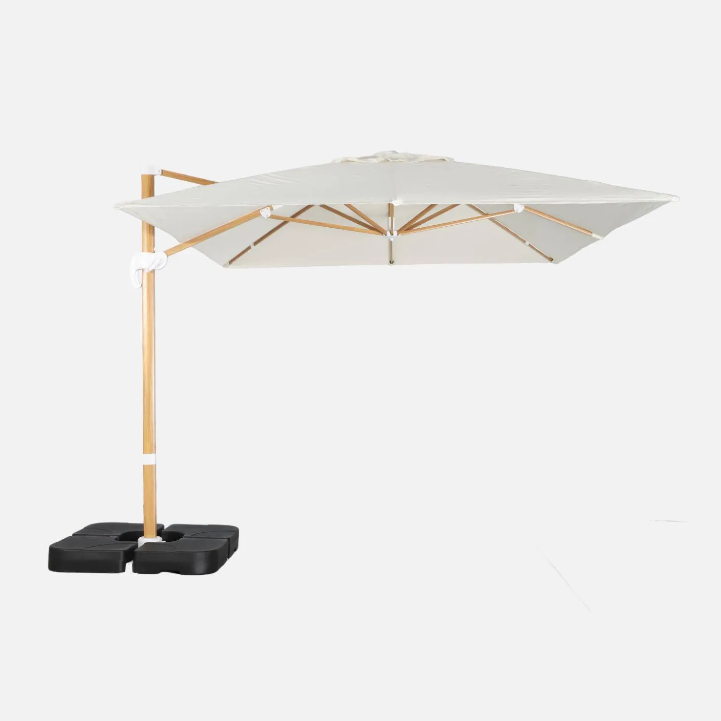 Rechteckiger Ampelschirm 3x4m, Mast im Holzlook + befüllbare Ballastplatten 50x50cm