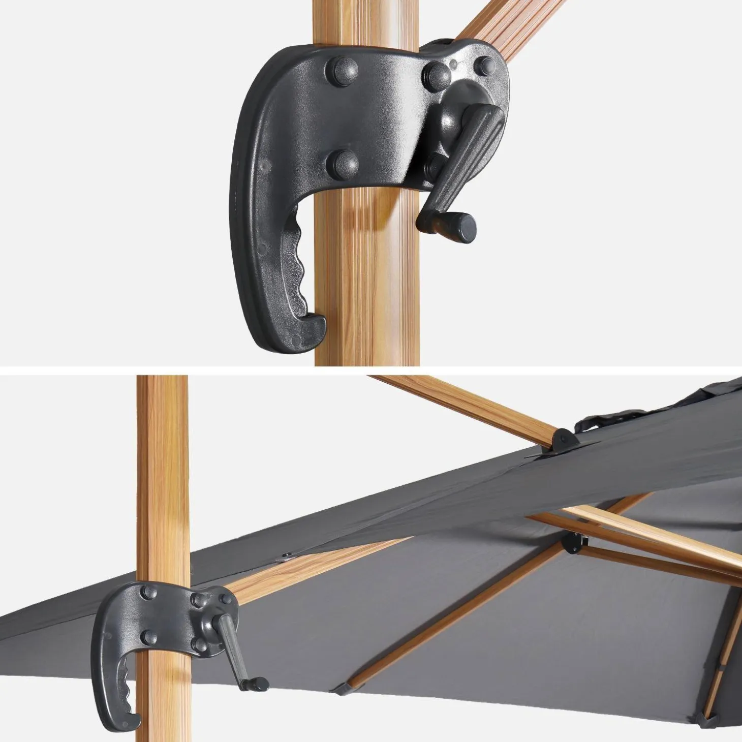 Rechteckiger Ampelschirm 3x4m, Mast in Holzoptik