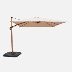 Rechteckiger Ampelschirm 3x4m, Mast in Holzoptik + beschwerbare Platten 50x50cm
