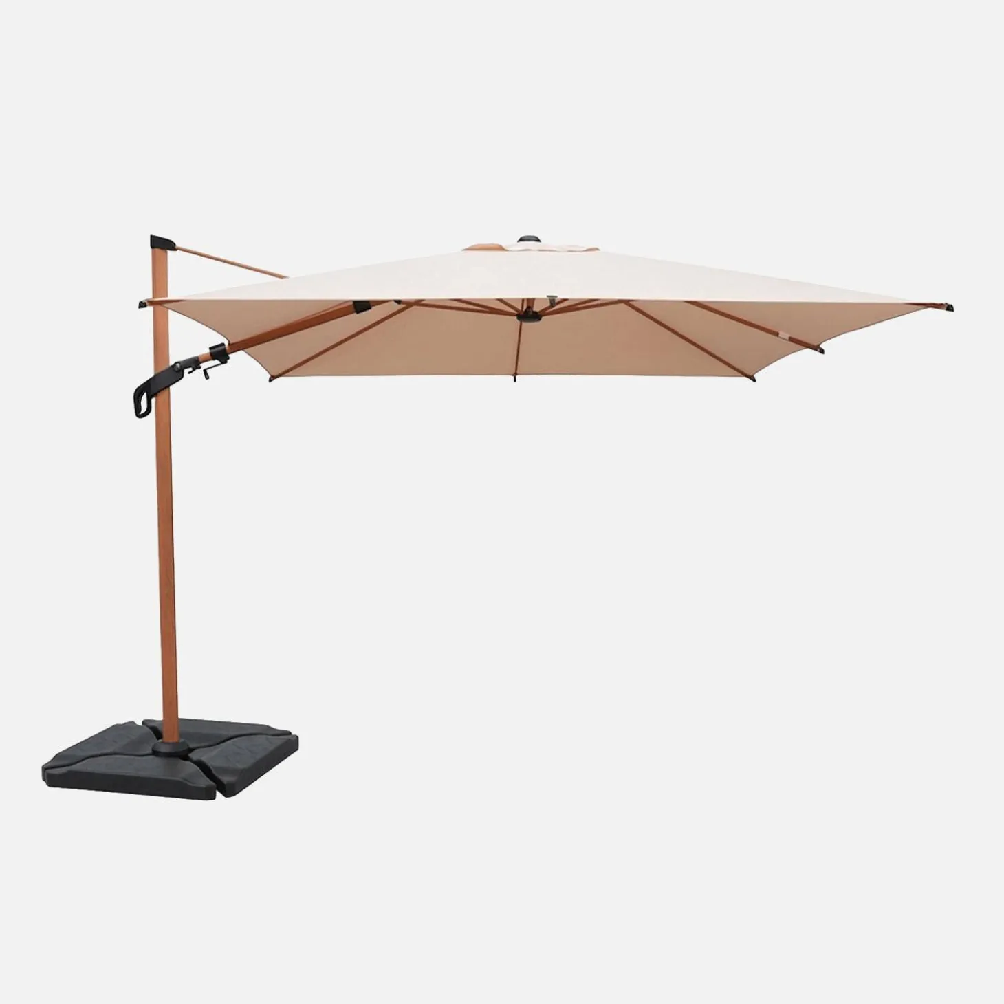 Rechteckiger Ampelschirm 3x4m, Mast in Holzoptik + beschwerbare Platten 50x50cm