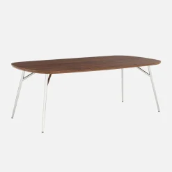 Rechteckiger Couchtisch mit verchromten Metallbeinen und Holzlook