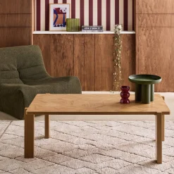 Rechteckiger Vintage-Couchtisch mit Holzdekor und Fischgrät-Muster