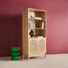Regal Bücherregal Holzdekor und Rattan-Geflecht 4 Ebenen 2 Türen