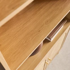 Regal Bücherregal Holzdekor und Rattan-Geflecht 4 Ebenen 2 Türen