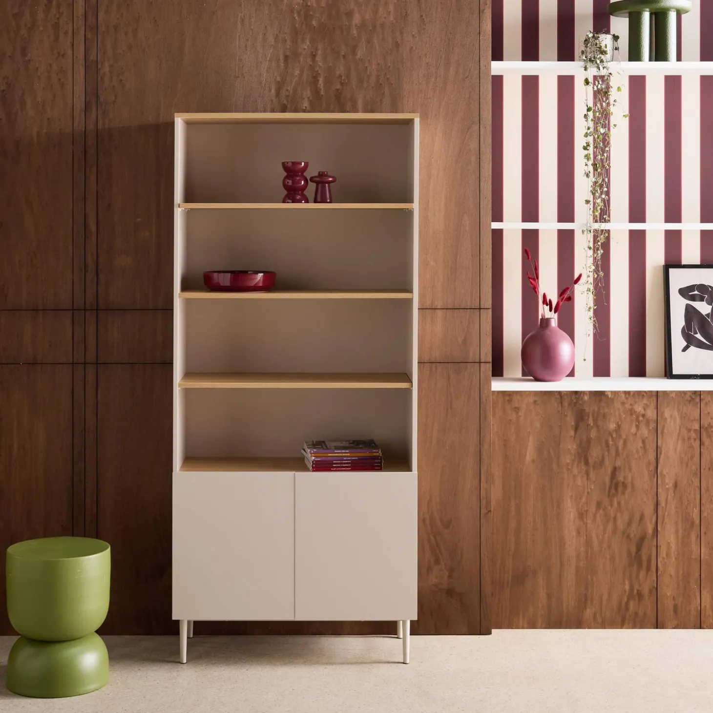 Regal, Bücherregal Metall und Holzdekor mit 6 Ebenen B 80 cm